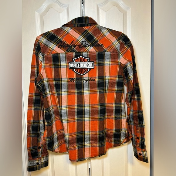 Harley-Davidson - Biker Long Sleeve Orange&Black Button-Up Plaid Shirt in Size S - Picture 3 of 11